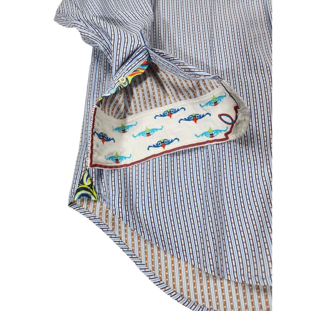 Robert Graham Mens XL TG Striped Button Front Dress Shirt Blue White - Picture 2 of 4